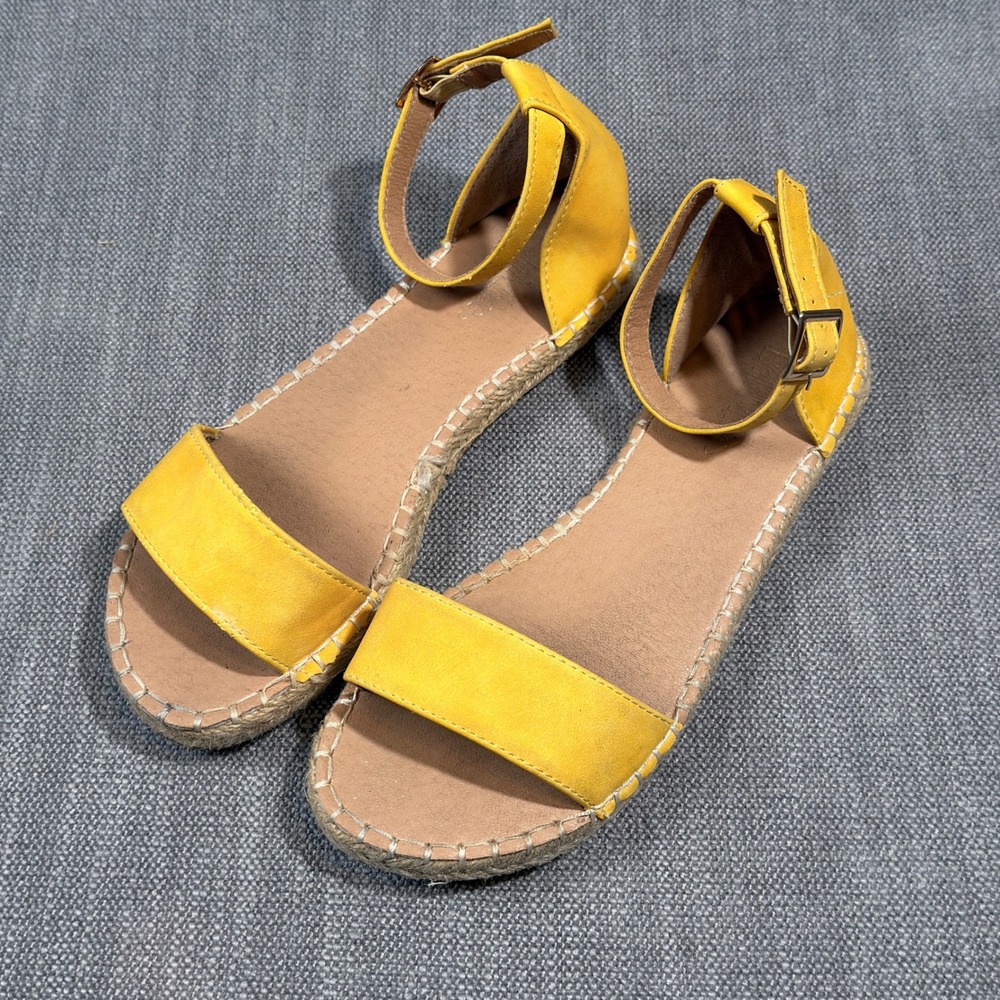 Bella Marie Womens Mustard Yellow Ankle Strap Espadrille Flat Sandals Size 7.5